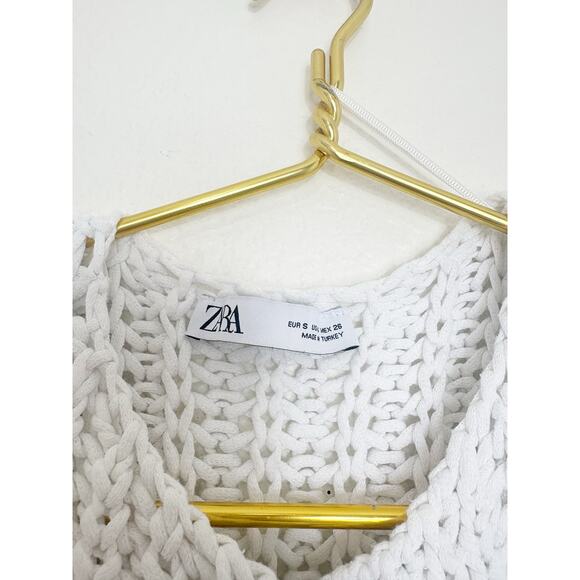 Zara White Chunky Knit Oversized Cardigan Sweater Vest Size Small Gold Button - Picture 5 of 12